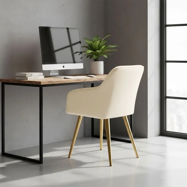 Sada štyroch jedálenských stoličiek FLORENCE zamatové, krémové / zlaté nohy (4 ks)