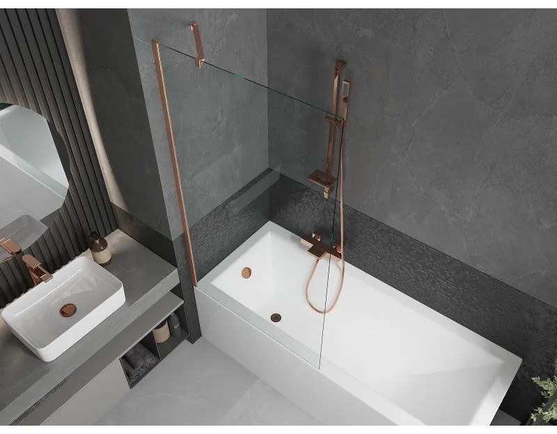 Mexen Next, 1-krídlová vaňová zástena 90 x 150 cm, 6mm číre sklo, medená matná, 895-090-000-00-00-65