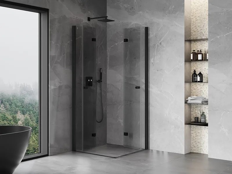 Mexen Mist-F Duo, skladací sprchový kút 75 x 75 cm, číre sklo, čierny profil, 8A6-075L-075P-70-00