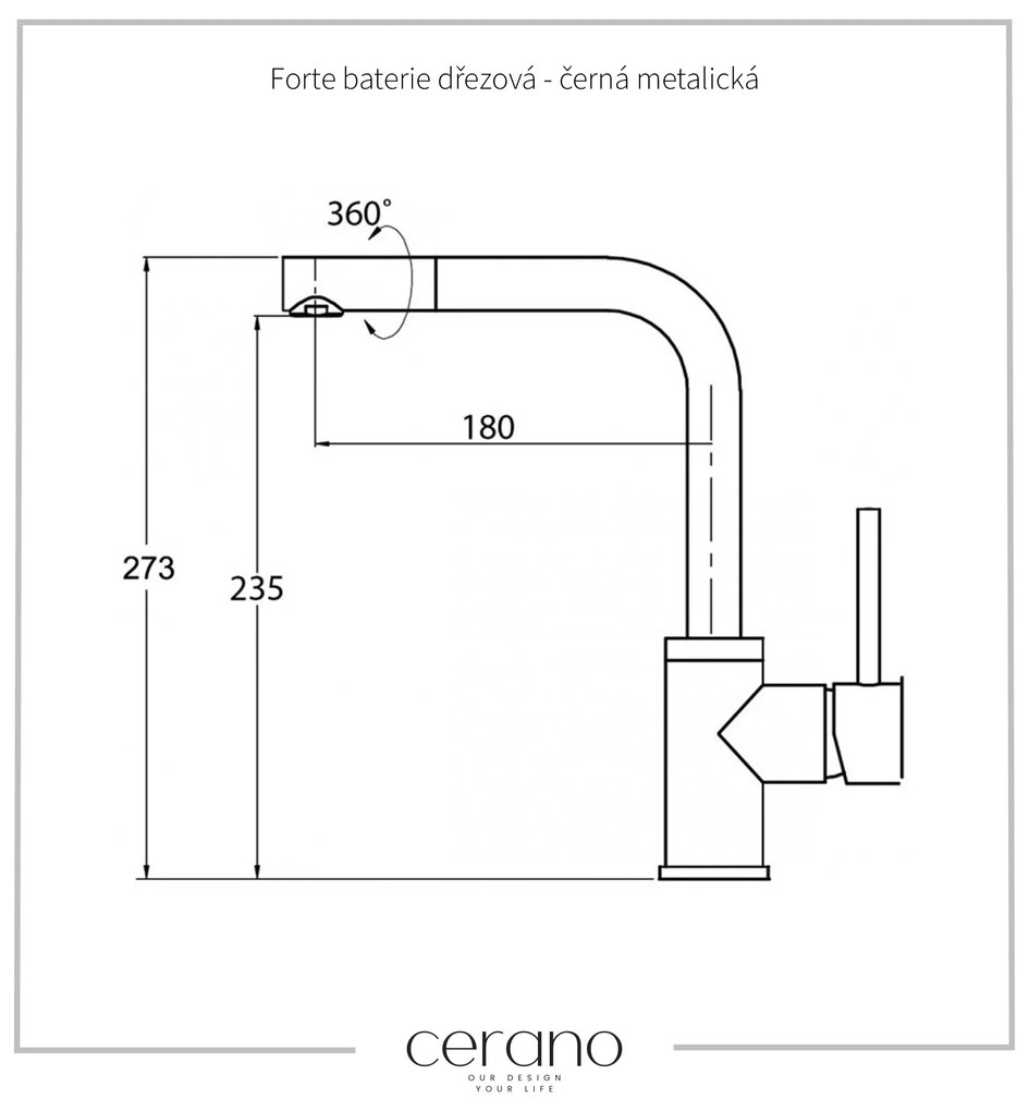 Cerano Forte, drezová batéria h-273 s otočným ramenom, čierna metalická, CER-LIV5553-601