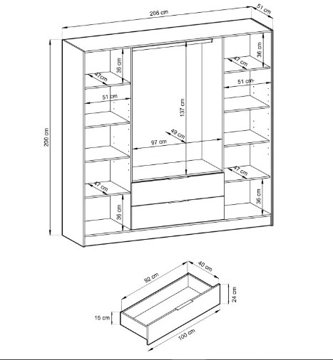 Šatní skříň Kelly 4D 206 cm grafit