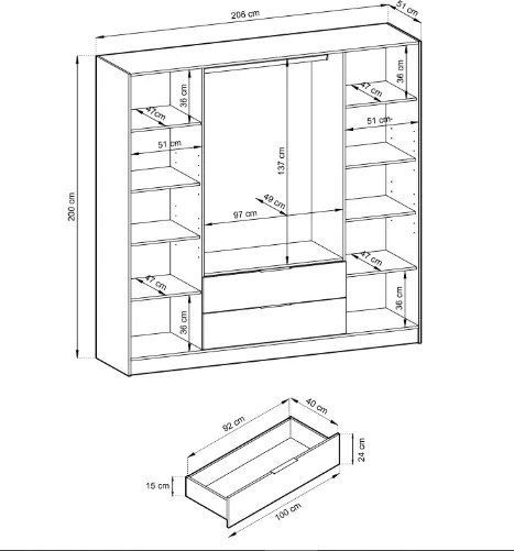 Šatníková skriňa Kelly 4D 206 cm grafit
