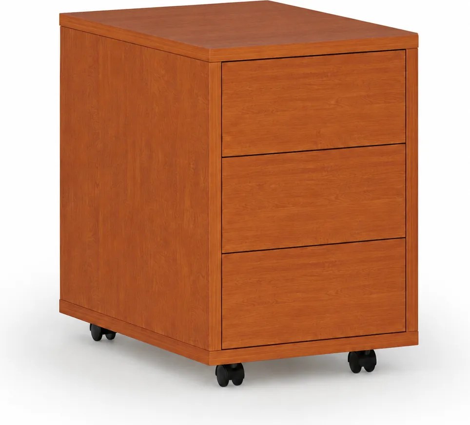Kancelársky mobilný kontajner PRIMO WOOD, PUSH-lock, 3 zásuvky, čerešňa