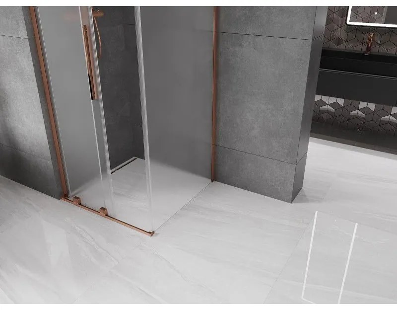 Mexen Velar L, sprchový kút s posuvnými dverami 100 x 100 cm, 8mm sklo námraza, ružové zlato, 871-100-100-33-60