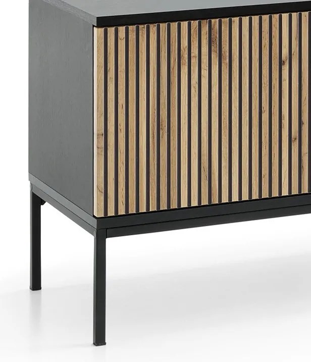 TV skrinka Sento, čierna/dub wotan, s osvetlením