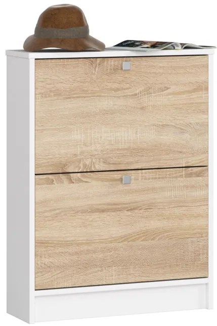 2 krídlový botník 60 cm, biely / dub sonoma