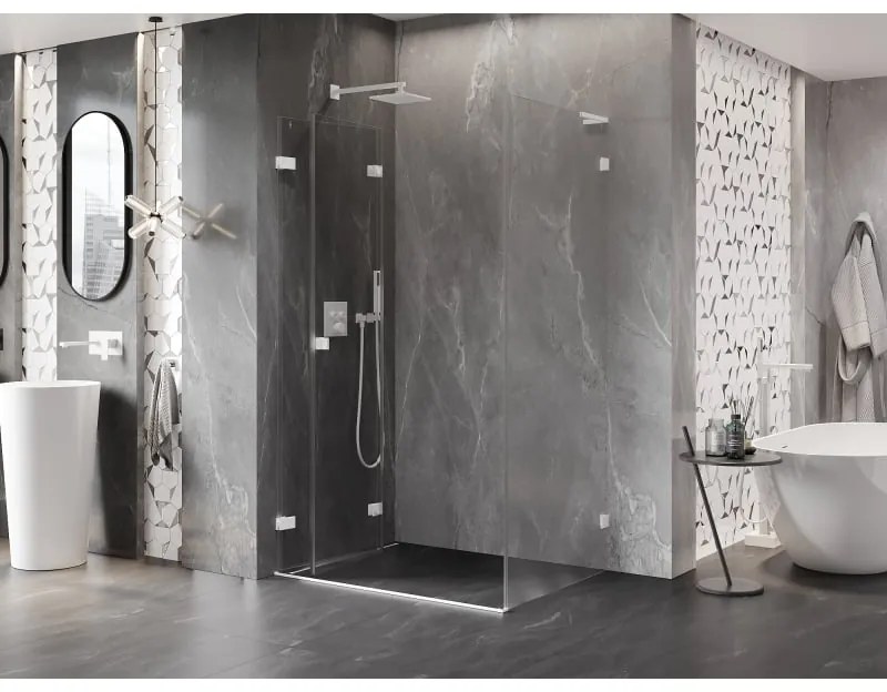 Mexen Lunar-F L, skladací sprchový kút ľavý 100 x 90 cm, 8mm číre sklo, biely profil, 836L-100-090-20-00-L