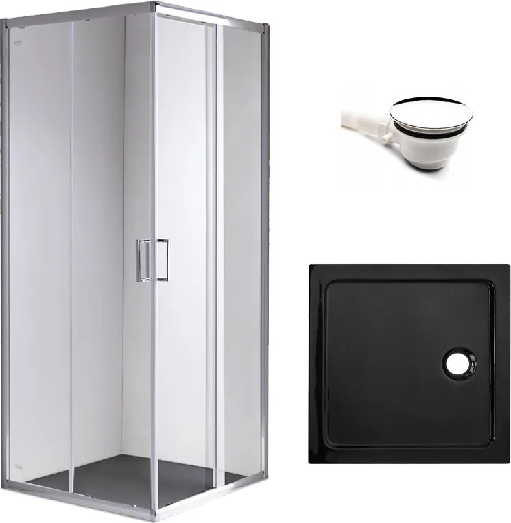 BPS-koupelny Štvorcový sprchovací kút HYD-SK93C 100x100 chróm/transparent + vanička HYD-SSV-ST06A čierna