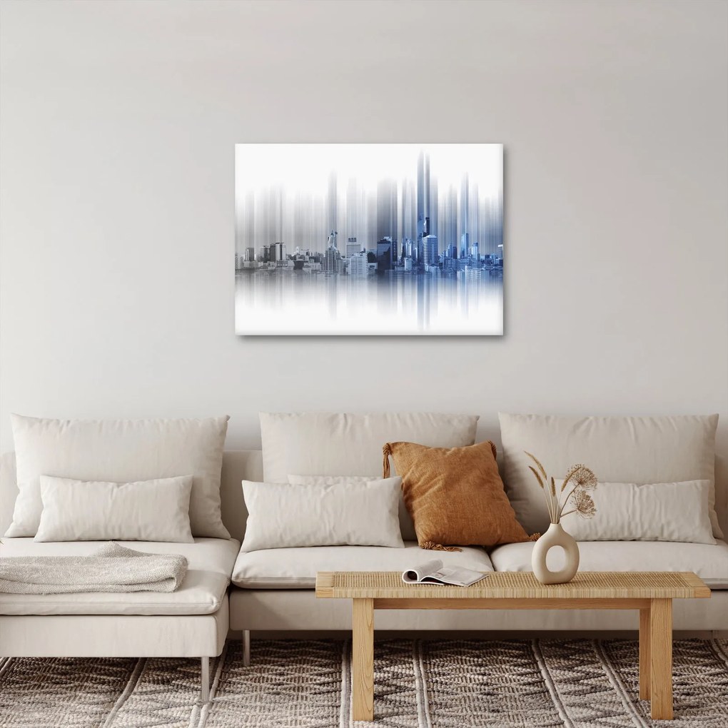 Obraz - Panoráma mesta, modro-šedé (70x50 cm)
