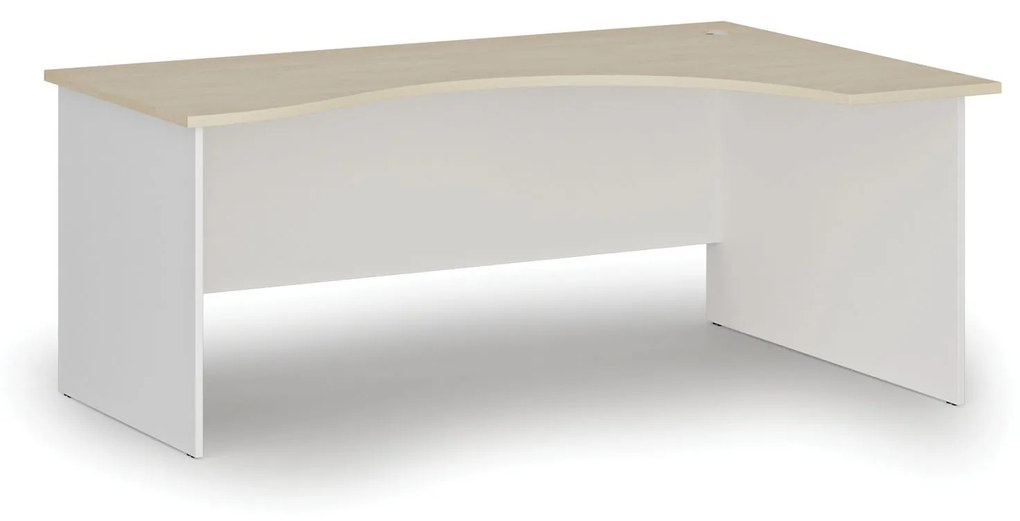 Ergonomický kancelársky pracovný stôl PRIMO WHITE, 1800 x 1200 mm, pravý, biela/breza