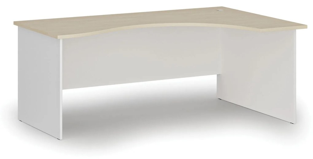 Ergonomický kancelársky pracovný stôl PRIMO WHITE, 1800 x 1200 mm, pravý, biela/buk