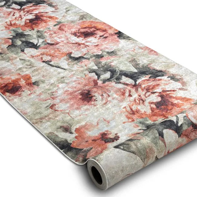 Protišmykový behúň LOTUS BOUQUET 52900 kvety béžový / ružový