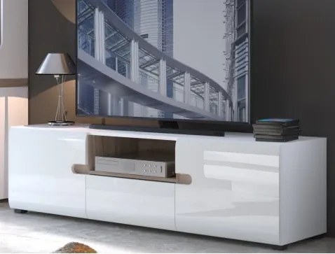 Široká TV skrinka Linate, biely lesk/dub%