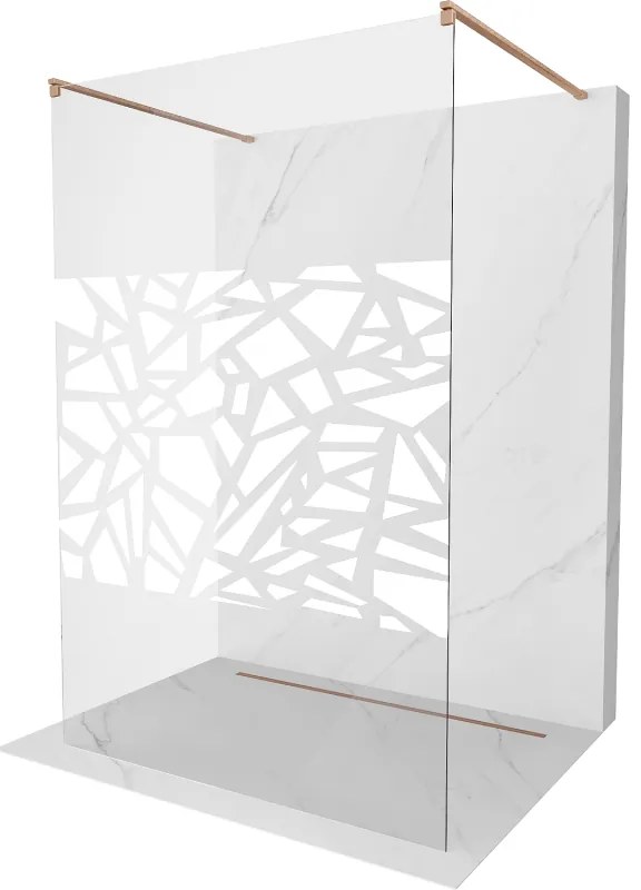Mexen Kioto, sprchová zástena Walk-In 140 x 200 cm, 8mm číre sklo biely vzor, medený matný profil, 800-140-002-65-85