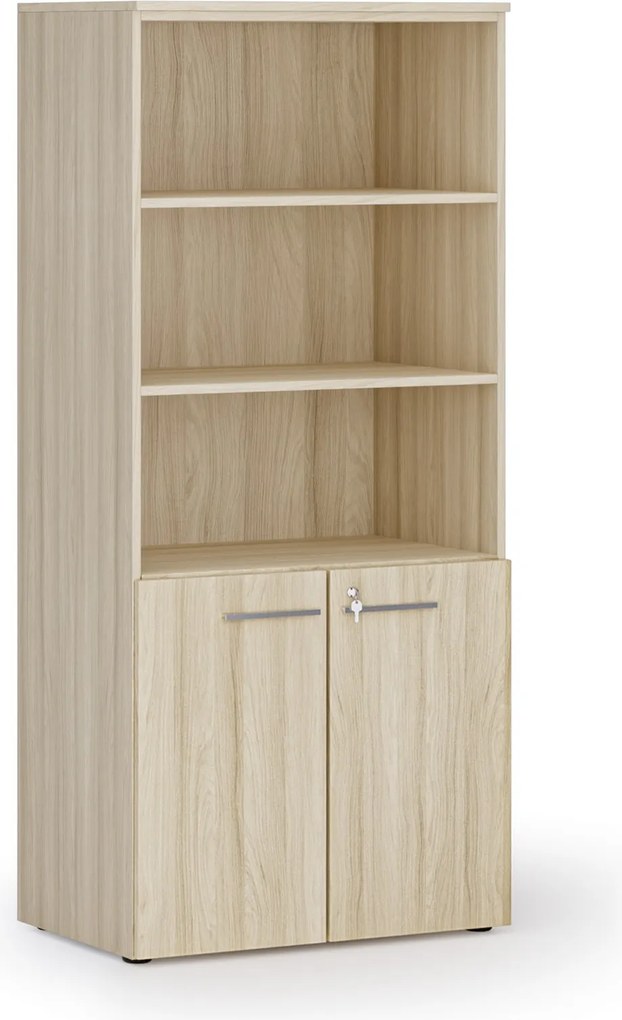 Kombinovaná kancelárska skriňa PRIMO WOOD, nízke dvere, 800 x 500 x 1781 mm, dub prírodný