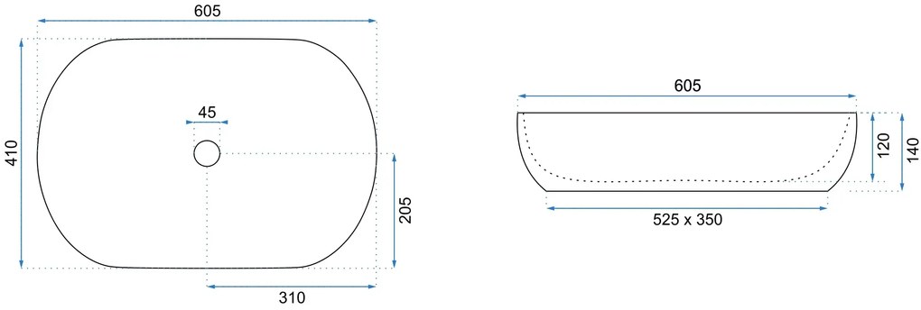 Rea Cleo, umývadlo na dosku 605x410x140mm, biela so zlatým okrajom, REA-U6211