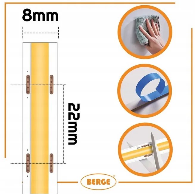 BERGE LED pásik COB Neon 24V - 480D - 9W/m - IP20 - 5m - 990lm - teplá farba