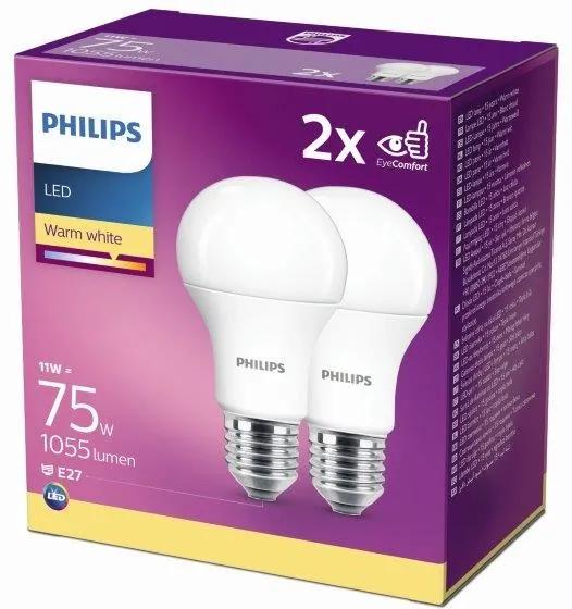 Philips 8718699726973 2x LED žiarovka 1x11W | E27 | 2700K