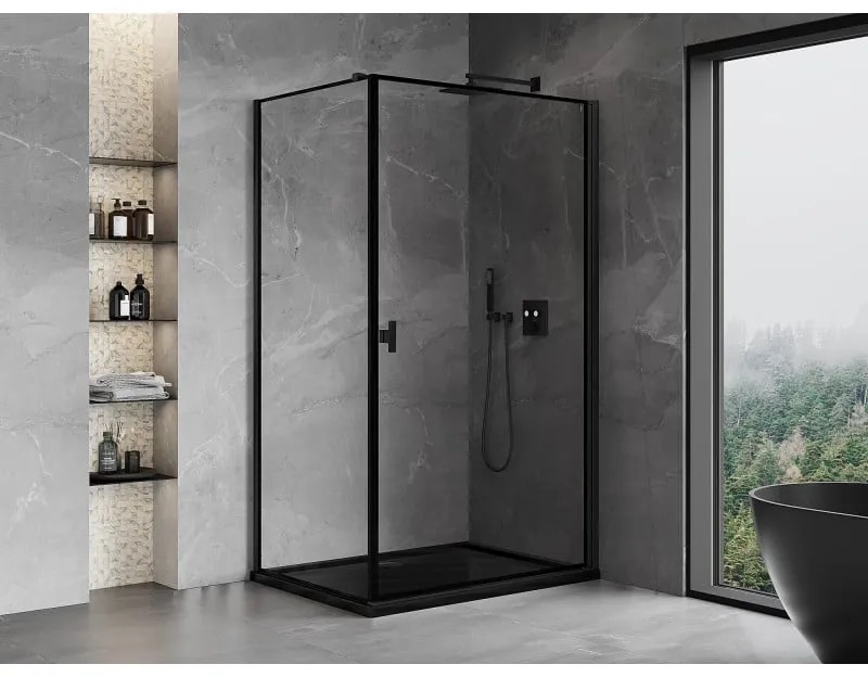 Mexen Mist-B, 1-krídlový výklopný sprchový kút, pravý, 80 x 95 cm, číre sklo-čierny rám, 8A2T-080-095-70-70-P