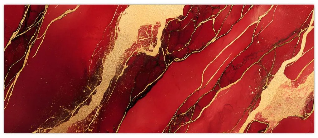 Obraz - Červeno-zlatý mramor (120x50 cm)