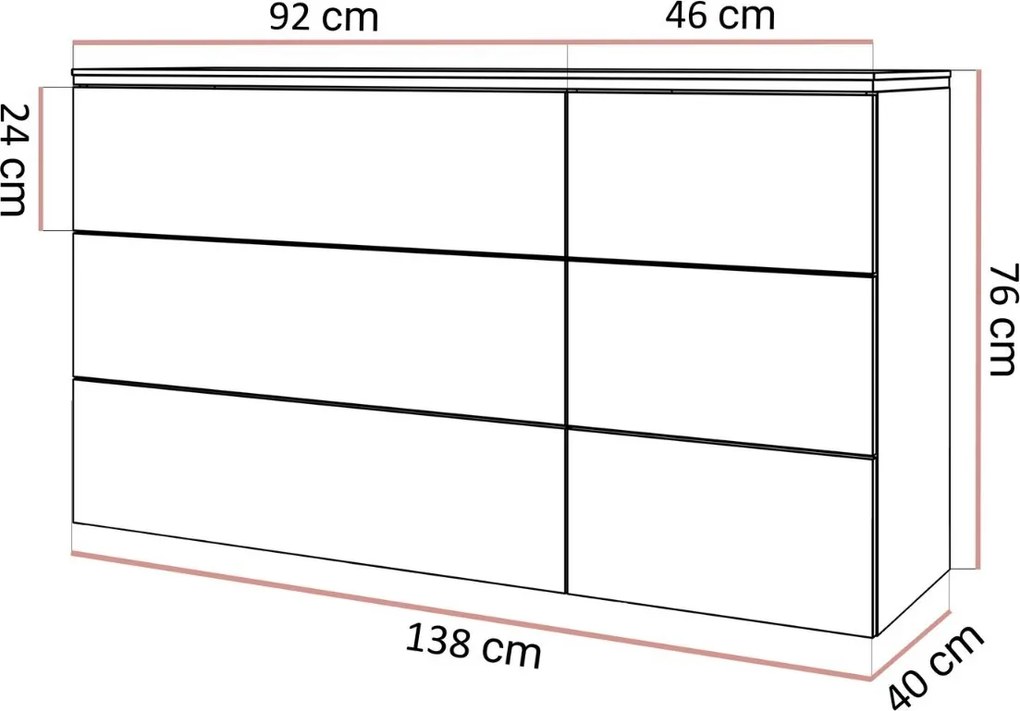 KOMODA NESSIE 6S ZÁVESNÁ KAŠMÍR + ZLATÁ 138 cm