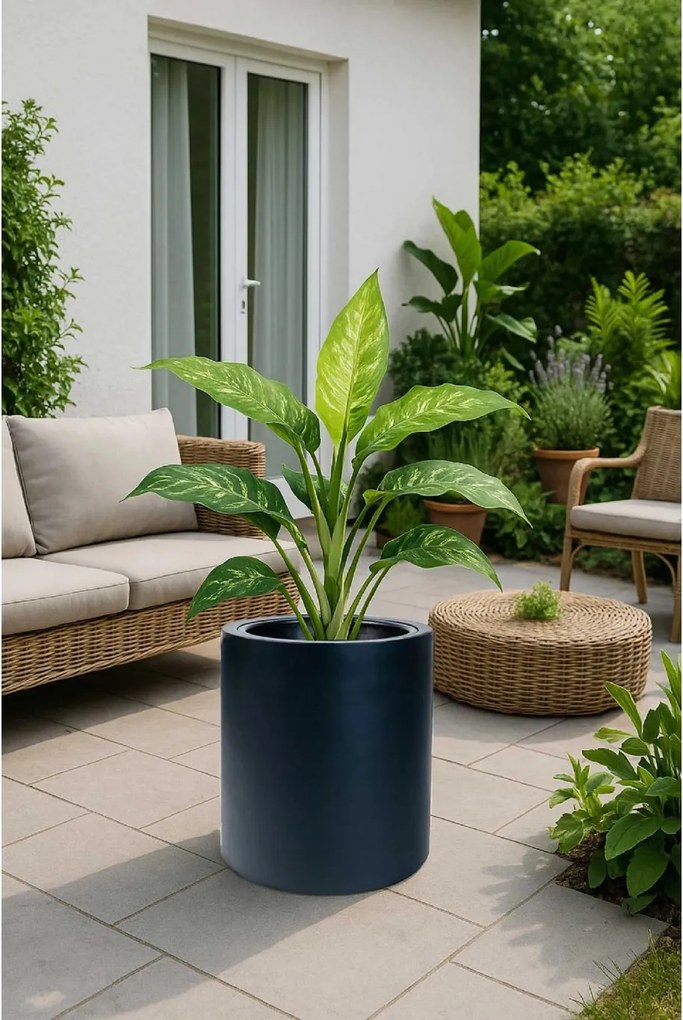 Okrúhly kvetináč ESTRA, výška 40 cm, čierny mat