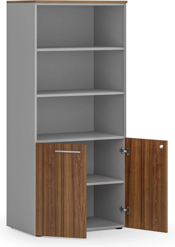 Kombinovaná kancelárska skriňa PRIMO GRAY, nízke dvere, 800 x 500 x 1781 mm, sivá/orech