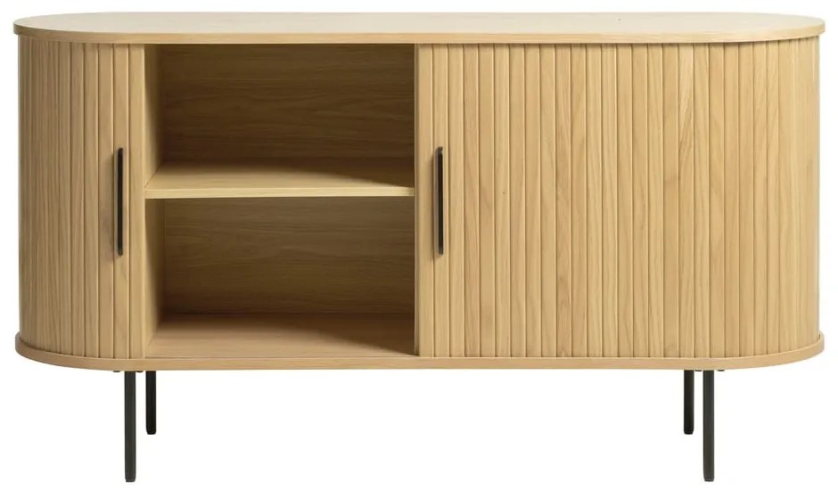 Nízka komoda v dekore duba s posuvnými dverami v prírodnej farbe 140x76 cm Nola – Unique Furniture