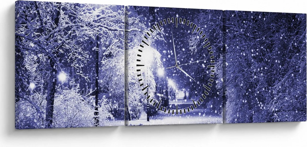 Obraz - Čarovná zimná noc (s hodinami) (90x30 cm)