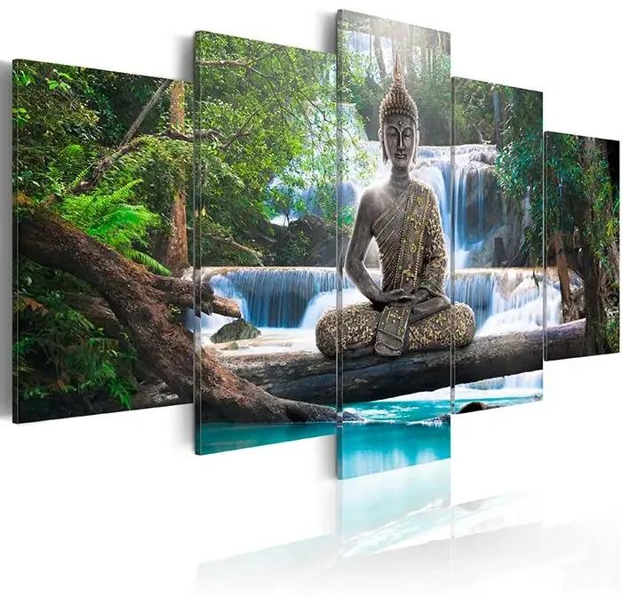 Obraz - Buddha and waterfall Veľkosť: 100x50, Verzia: Na talianskom plátne