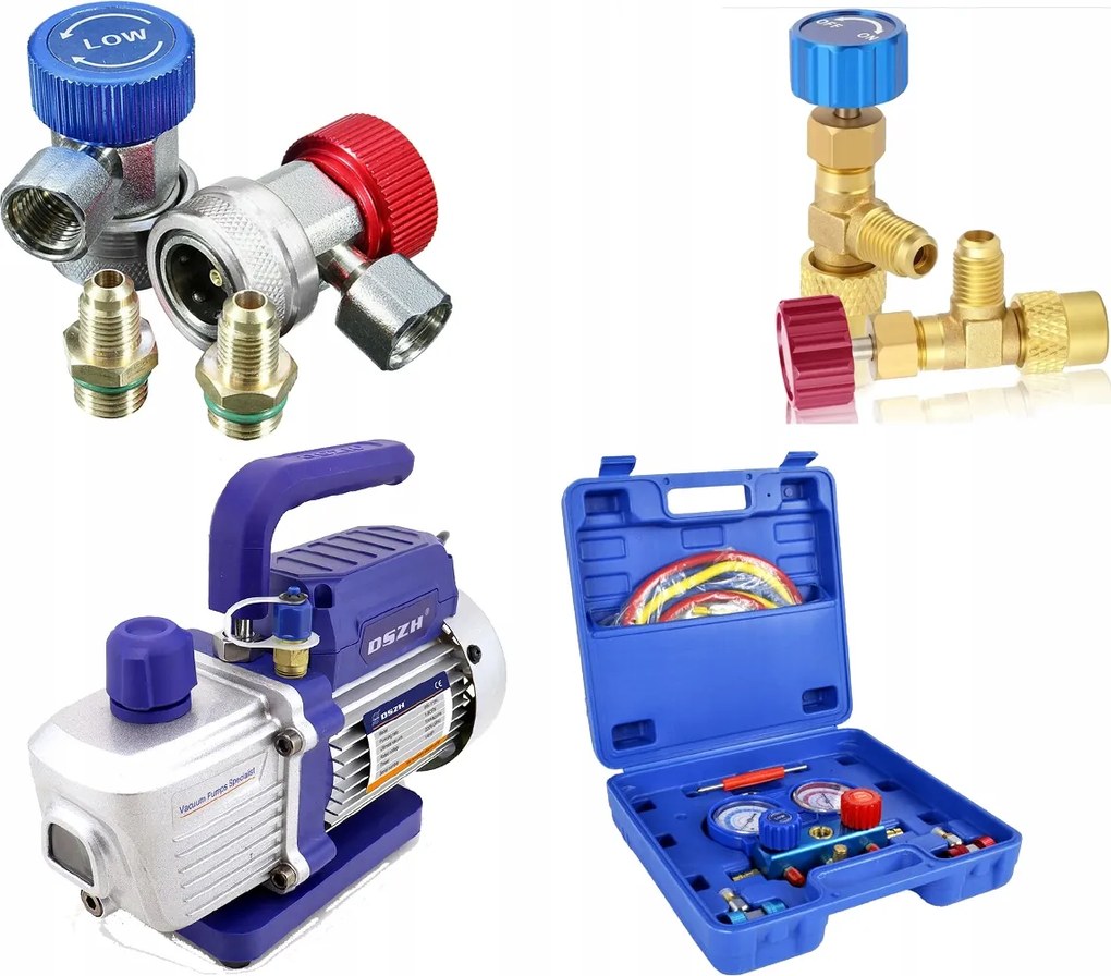 Vákuová Pumpa 42L/MIN+Manometre R134A R410A R404A Sada Na Klimatizáciu