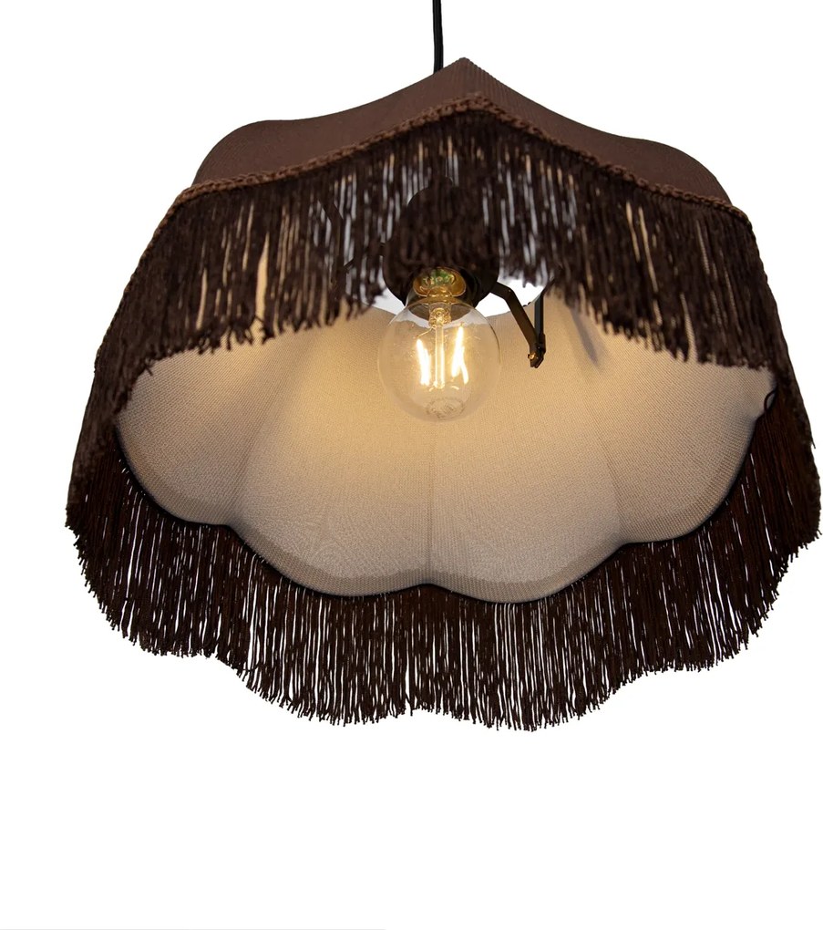 Závesná lampa čierna s hnedým tienidlom a bielym interiérom 31,5 cm 3-svetlá - Cava