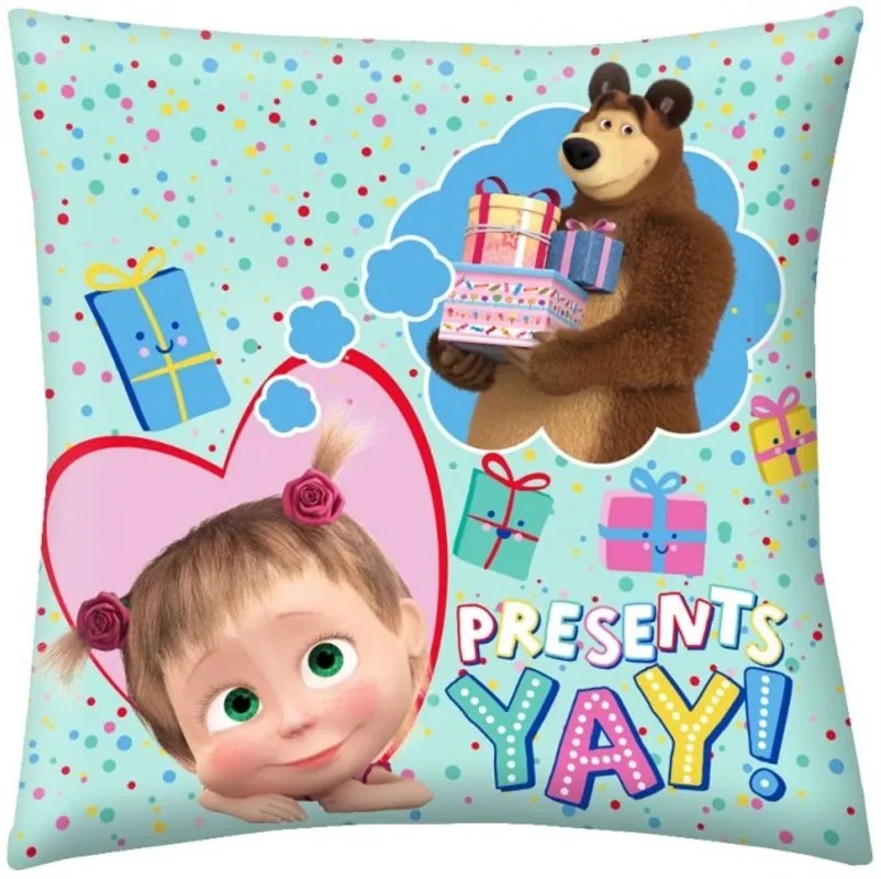 Vankúš Máša a medveď - motív Darčeky - 40 x 40 cm