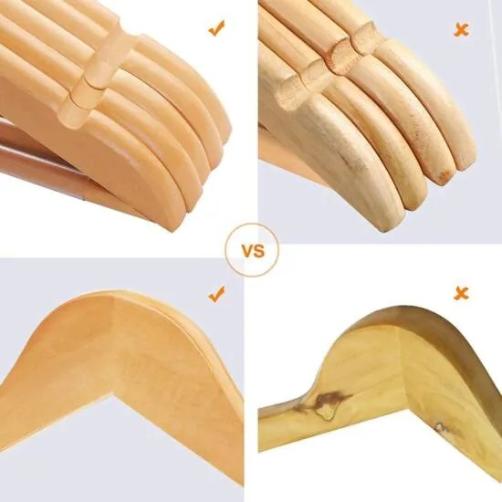 Drevené vešiaky, sada 50 kusov z javorového dreva, prírodná farba