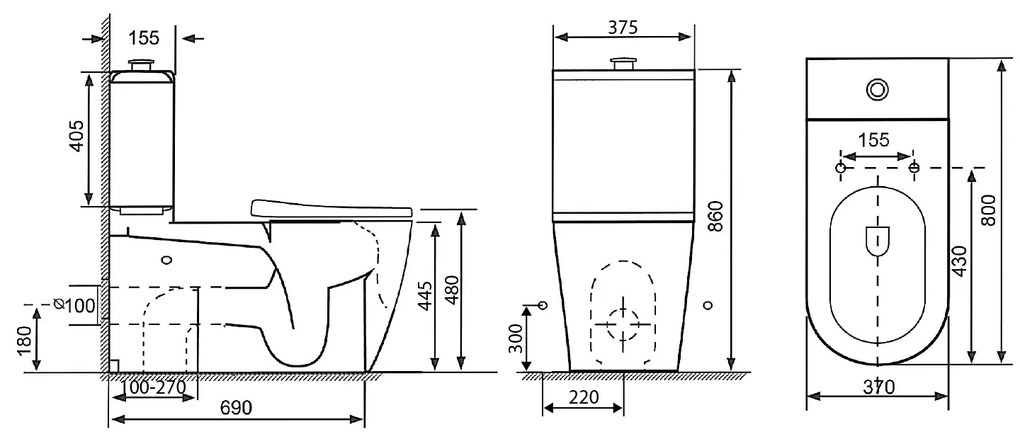 Sapho Sapho, MEDIC RIMLESS misa pre kombi WC, spodný/zadný odpad, biela, MC102-111