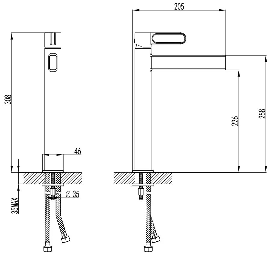 F-Design Zaffiro, vysoká umývadlová batéria, čierna matná-ružové zlato, FD1-ZFR-2L-25