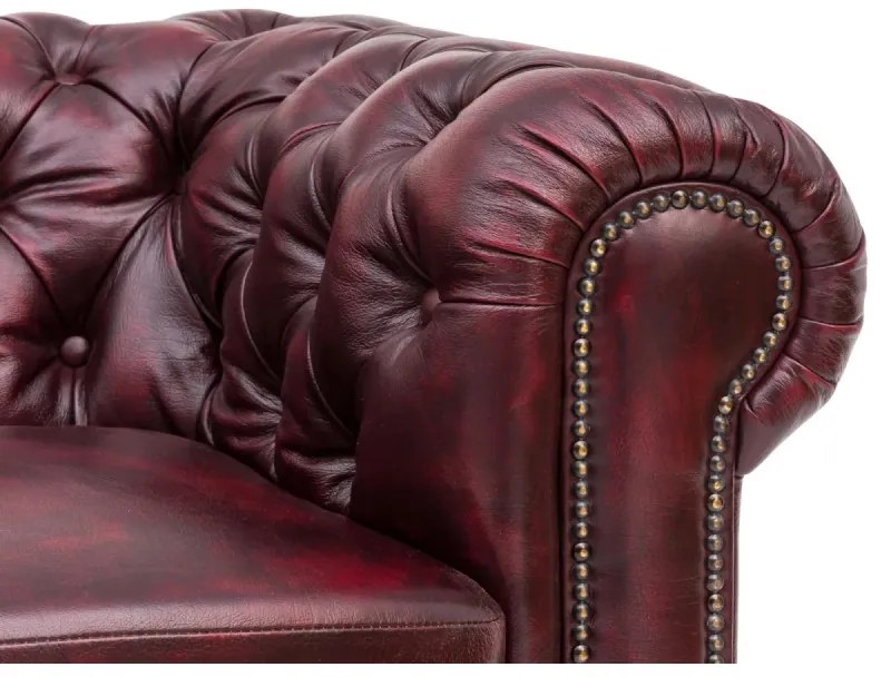 furniture-nabytek.cz - Masívna rohovásedacia súprava Chesterfield III z pravej kože, červená – 294×294×74 cm