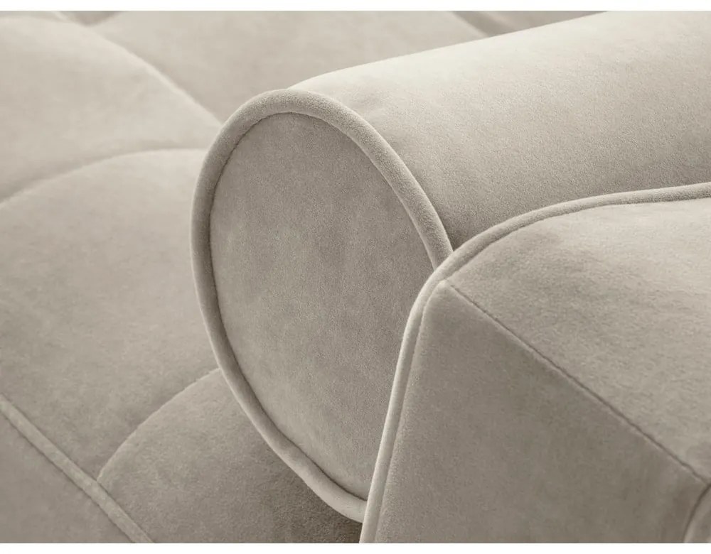 Béžová zamatová rozkladacia rohová pohovka Milo Casa Santo, pravý roh