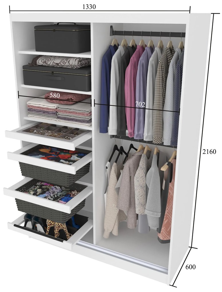 Šatníková skriňa SERENITY 133 cm dub wotan mat MBP SERENITY SZP6/0/B/DW/0/HIAL
