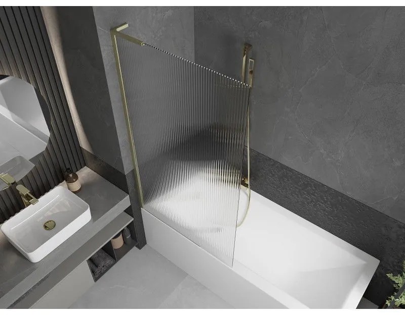 Mexen Next L, 1-krídlová vaňová zástena 90 x 150 cm, 6mm sklo s rebrovým vzorom, zlatý matný profil, 895-090-000-03-09-55
