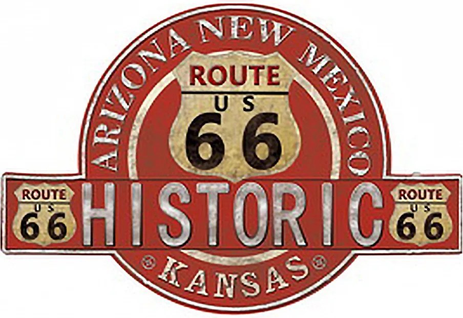 Červená nástenná kovová ceduľa Historic Route 66 - 50*1*34 cm