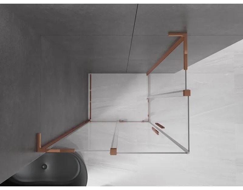 Mexen Velar L Duo, sprchový kút s posuvnými dverami 90 x 80 cm, 8mm číre sklo, ružové zlato, 871-090-080-02-03-60