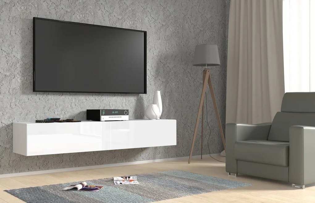 TV stolík/skrinka Banksy 180 (biely lesk). Akcia -21%. Vlastná spoľahlivá doprava až k Vám domov. 1124905