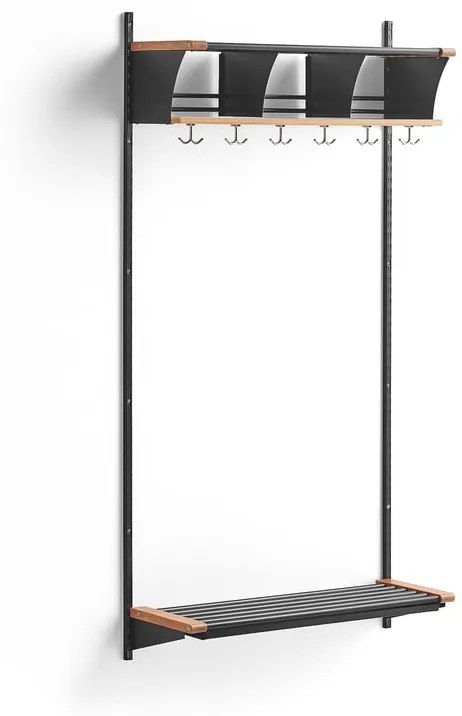 Vešiaková stena JEPPE s 3 priehradkami, základná sekcia, 1790x900x310 mm, tmavošedá/dub