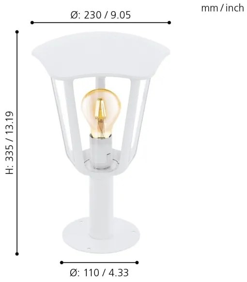 Eglo 98117 - Vonkajšia lampa MONREALE 1xE27/60W/230V IP44 výška 335 biela