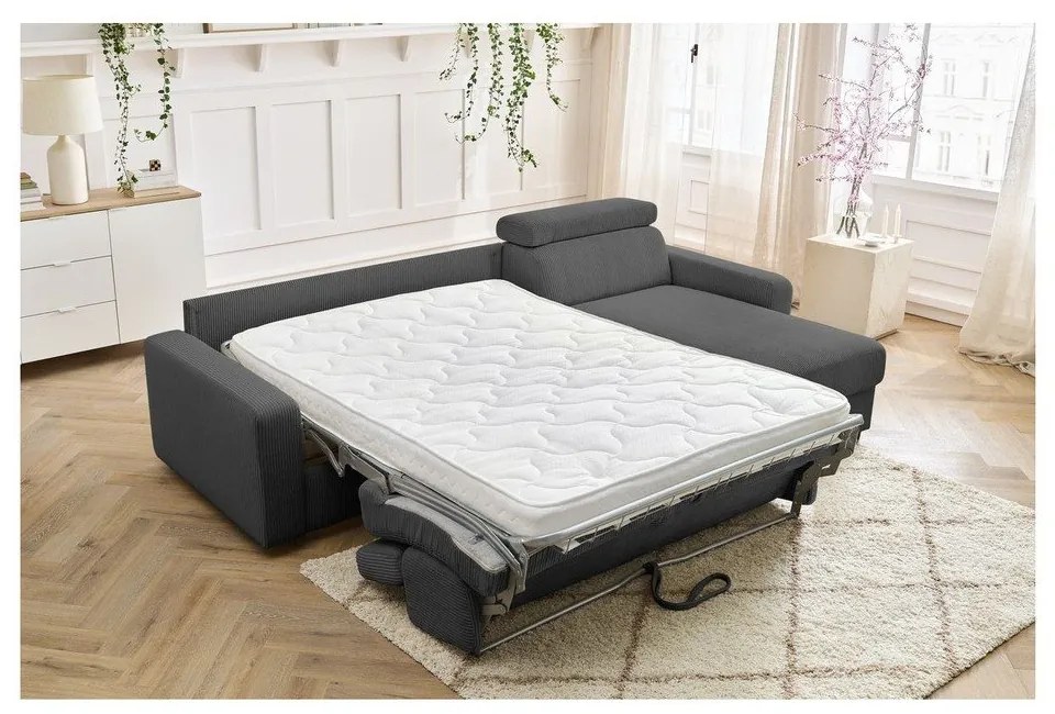 Tmavosivá menčestrová rozkladacia rohová pohovka (variabilná) Monaco – Bobochic Paris