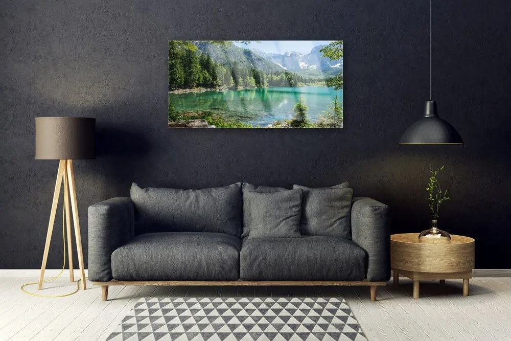 Skleneny obraz Hory jazero les príroda 100x50 cm