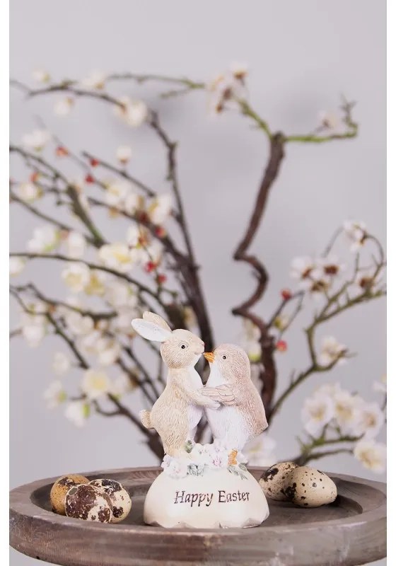 Veľkonočné dekorácie králiček s kuriatkom Happy Easter - 8*8*13 cm