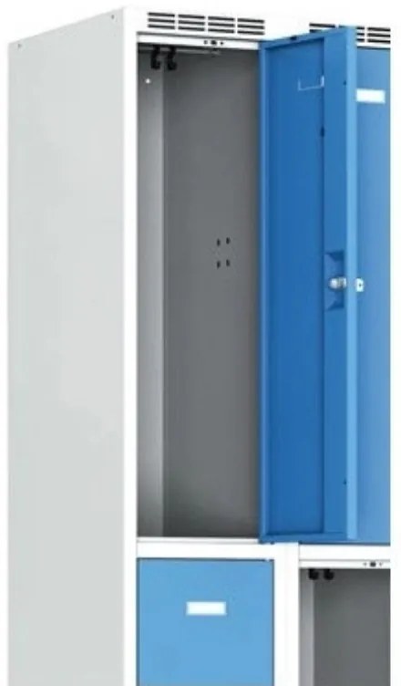 Alfa 3 Šatníková skrinka s úložnými boxami, 6 boxov, 1800 x 1200 x 500 mm, otočný zámok, červené dvere
