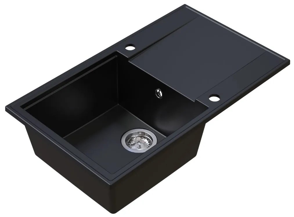 Sink Quality Sink55, kuchynský granitový drez 780x460x215 mm + chrómový sifón, čierna, SKQ-SINK.C.1KDOL.X